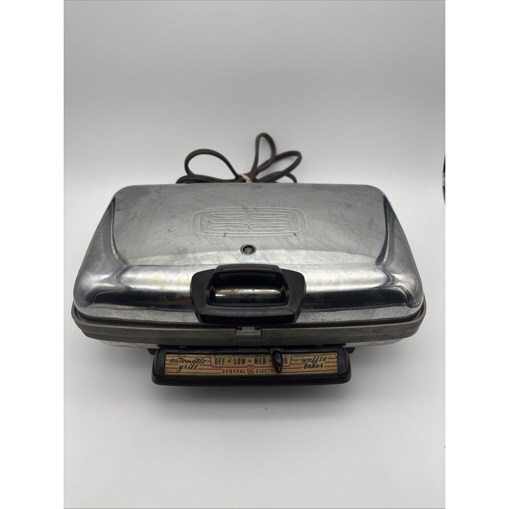 Vintage General Electric Chrome Waffle Maker & Griddle Works! Needs Some Clean